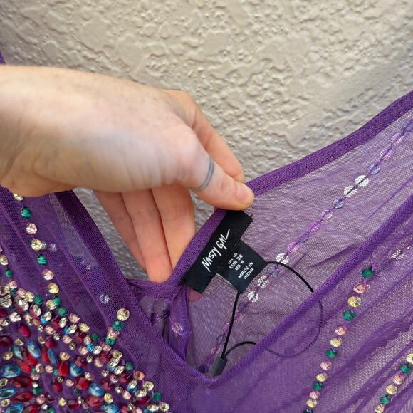 NastyGal Purple Sheer Beaded Sun Embellished Maxi Dress - Picture 7 of 8